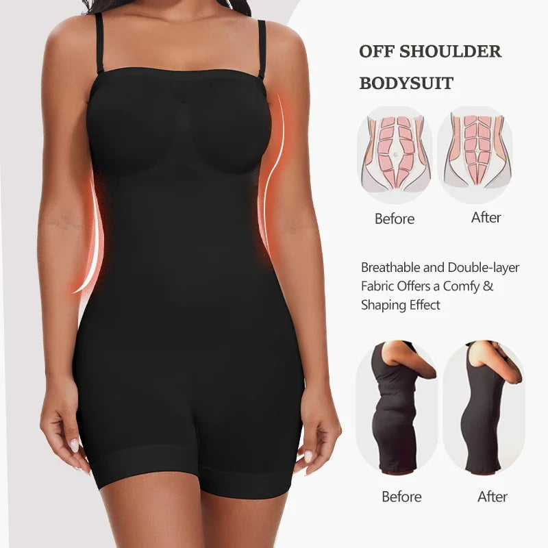 New Strapless Bodysuit Off Shoulder Tube Top Women Shorts Shapewear Tummy Control Body Shaper Sexy Fajas Skinny Underwear